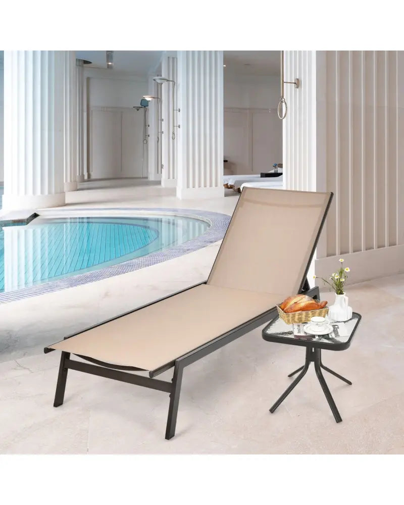 Outdoor Reclining Chaise Lounge Chair with 6-Position Adjustable Back-Brown - Brown - Outdoor Chaise Lounges