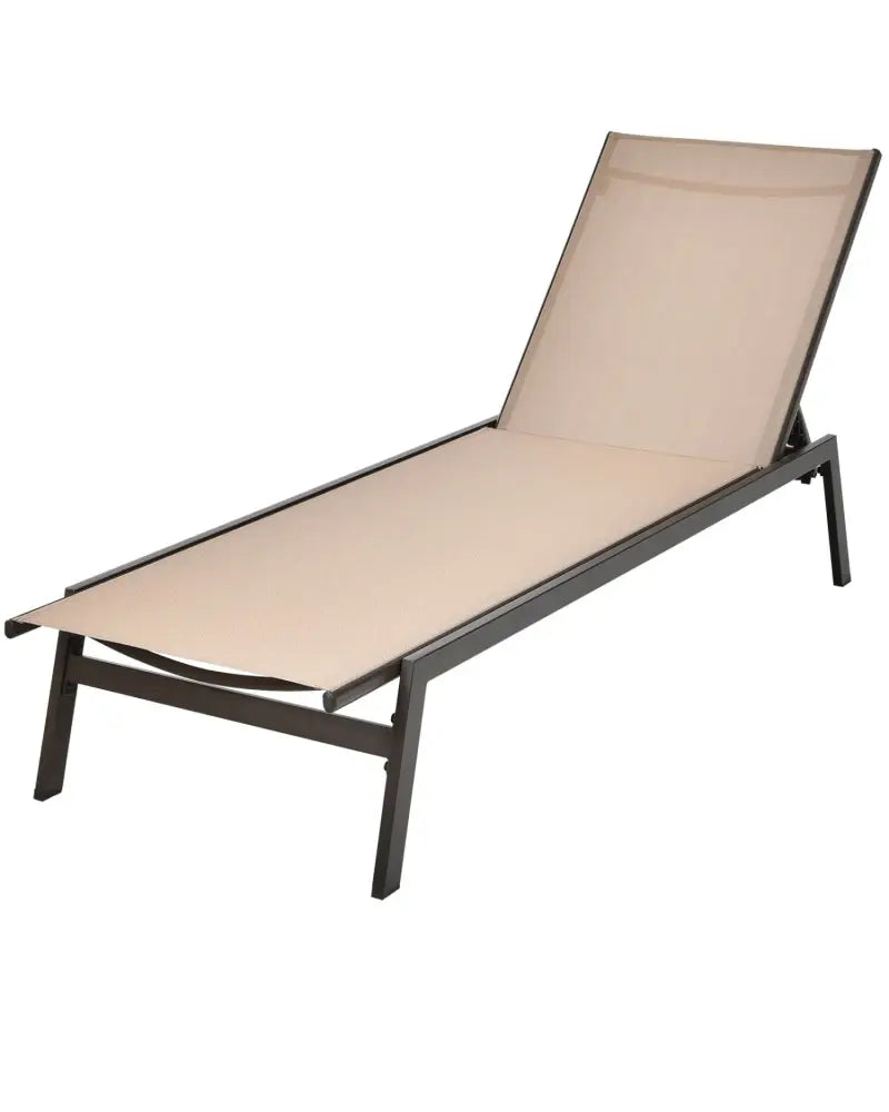 Outdoor Reclining Chaise Lounge Chair with 6-Position Adjustable Back-Brown - Brown - Outdoor Chaise Lounges