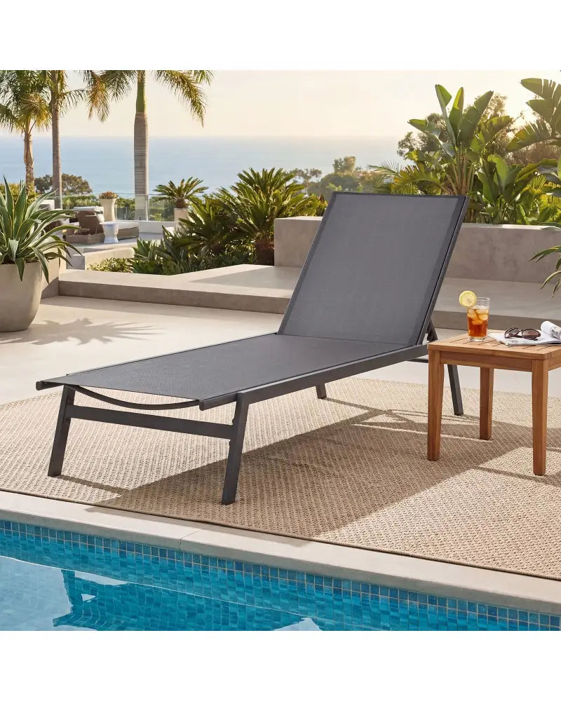 Outdoor Reclining Chaise Lounge Chair with 6-Position Adjustable Back-Gray - Gray - Outdoor Chaise Lounges
