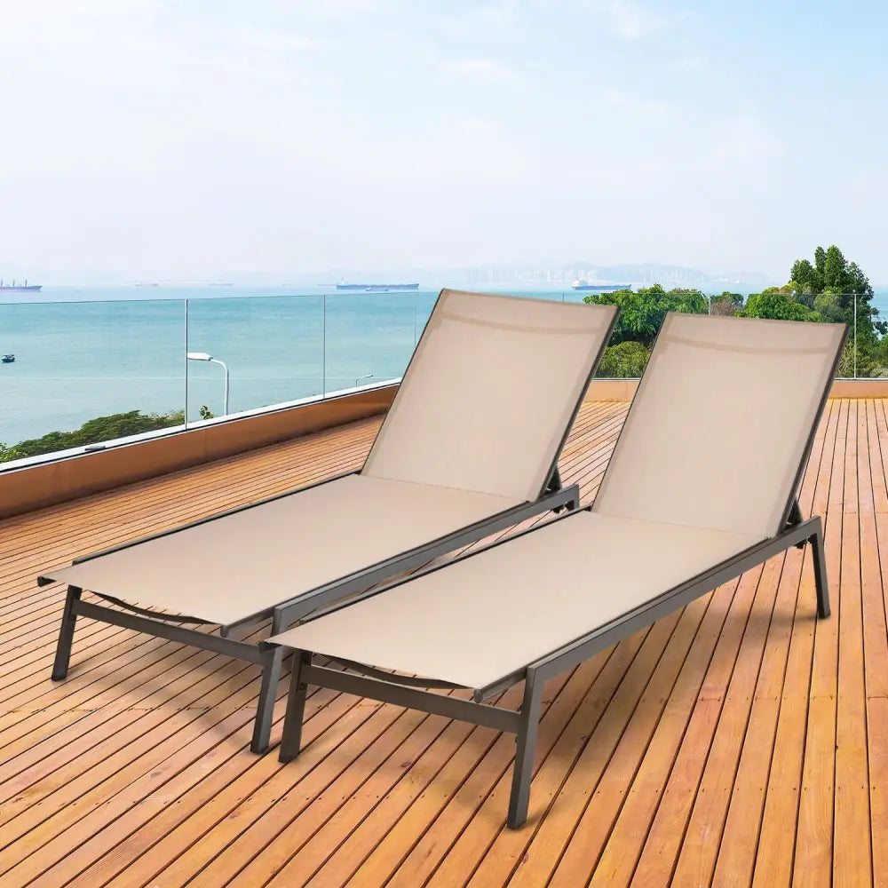 Outdoor Reclining Chaise Lounge Chair with 6-Position Adjustable Back-Brown - Brown - Outdoor Chaise Lounges