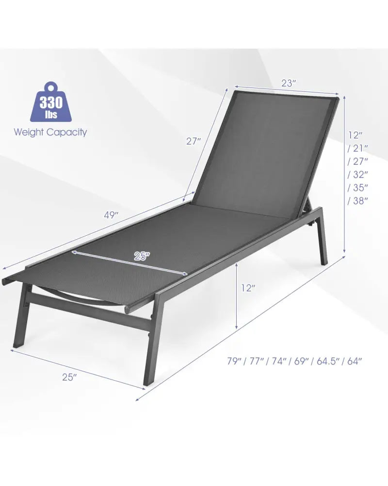 Outdoor Reclining Chaise Lounge Chair with 6-Position Adjustable Back-Gray - Gray - Outdoor Chaise Lounges