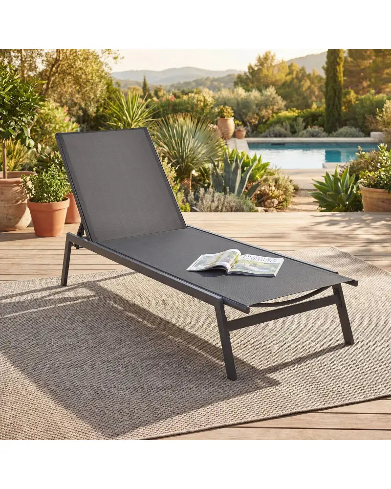Outdoor Reclining Chaise Lounge Chair with 6-Position Adjustable Back-Gray - Gray - Outdoor Chaise Lounges