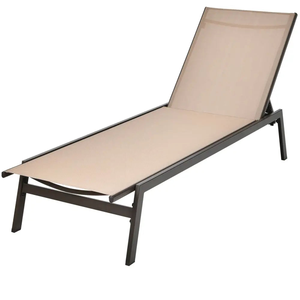 Outdoor Reclining Chaise Lounge Chair with 6-Position Adjustable Back-Brown - Brown - Outdoor Chaise Lounges