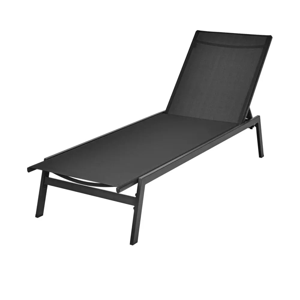 Outdoor Reclining Chaise Lounge Chair with 6-Position Adjustable Back-Black - Black - Outdoor Chaise Lounges