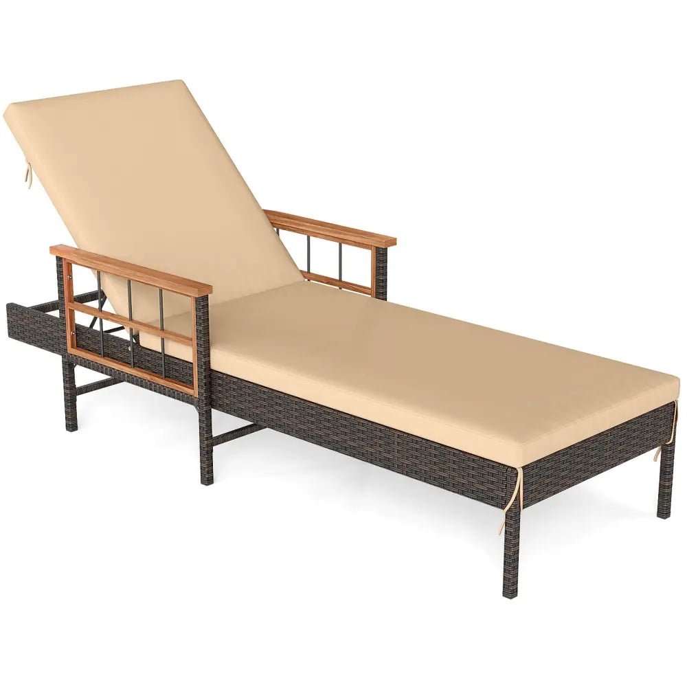Outdoor Reclining Lounger Chair with 4-Level Adjustable Backrest-Beige - Beige - Outdoor Chaise Lounges