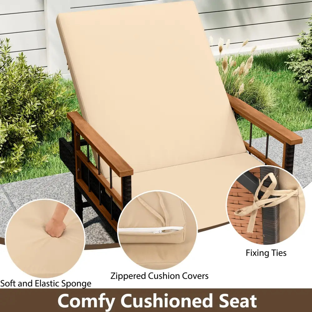 Outdoor Reclining Lounger Chair with 4-Level Adjustable Backrest-Beige - Beige - Outdoor Chaise Lounges