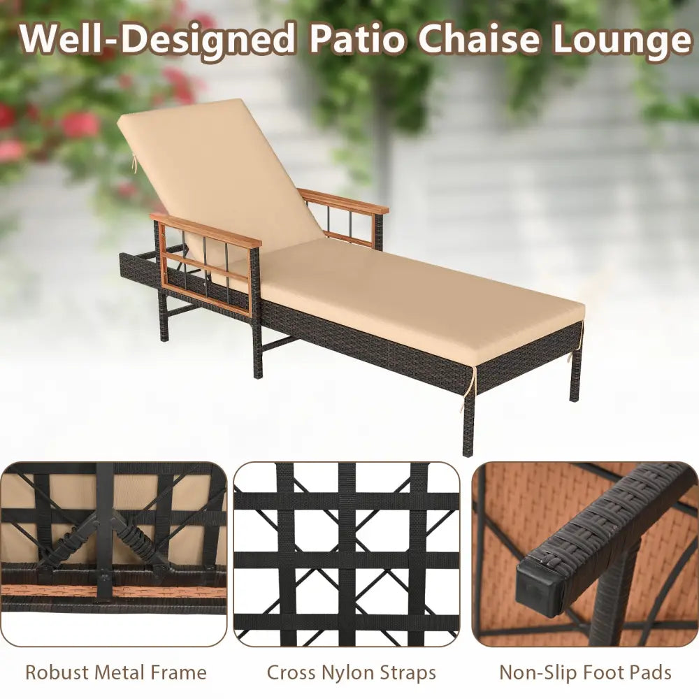 Outdoor Reclining Lounger Chair with 4-Level Adjustable Backrest-Beige - Beige - Outdoor Chaise Lounges