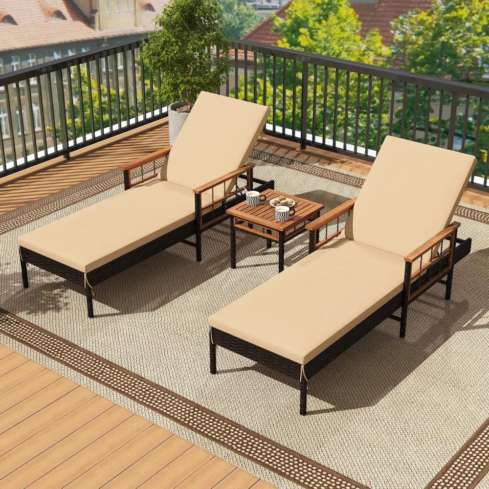 Outdoor Reclining Lounger Chair with 4-Level Adjustable Backrest-Beige - Beige - Outdoor Chaise Lounges