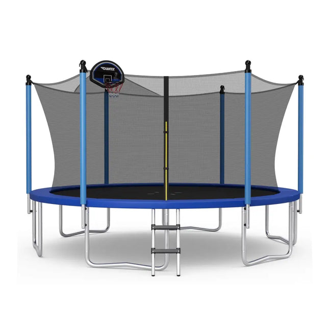 Outdoor Recreational Trampoline with Ladder and Enclosure Net-12 ft - Black - Outdoor Play