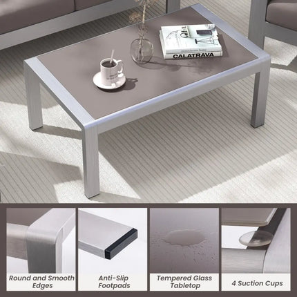 Outdoor Rectangle Coffee Table with Tempered Glass Tabletop for Backyard Poolside-Gray - Gray - Patio Coffee Tables