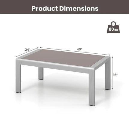 Outdoor Rectangle Coffee Table with Tempered Glass Tabletop for Backyard Poolside-Gray - Gray - Patio Coffee Tables