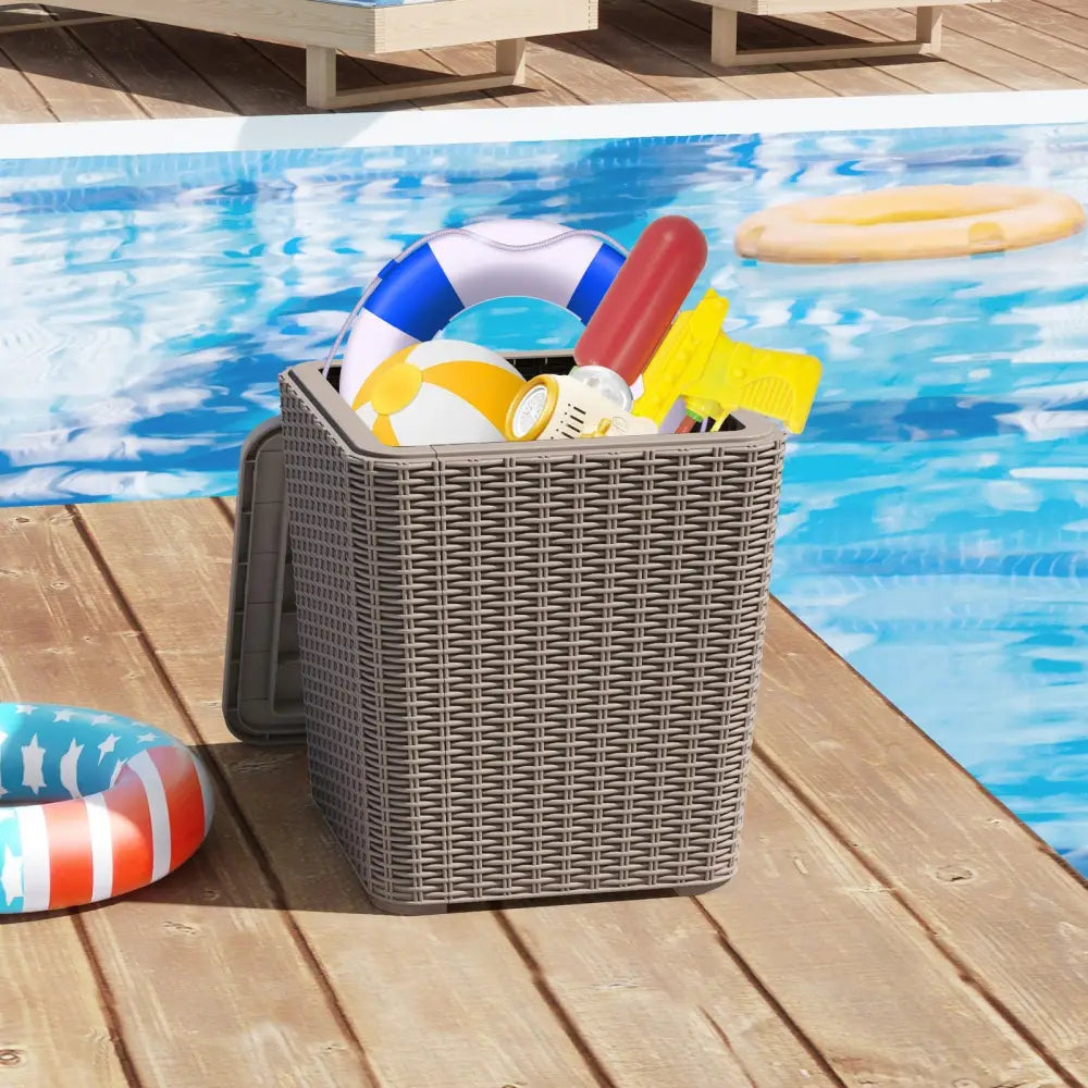 Outdoor Resin Storage Side Table with Removable Lid and Wicker-woven Accent-Coffee - Coffee - Coffee Tables