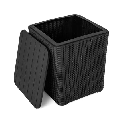 Outdoor Resin Storage Side Table with Removable Lid and Wicker-woven Accent-Black - Black - Coffee Tables
