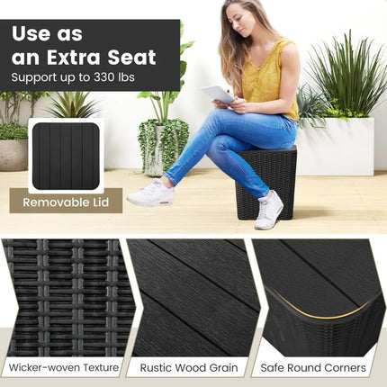 Outdoor Resin Storage Side Table with Removable Lid and Wicker-woven Accent-Black - Black - Coffee Tables