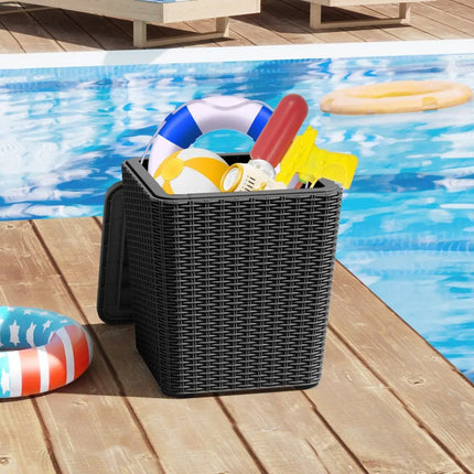 Outdoor Resin Storage Side Table with Removable Lid and Wicker-woven Accent-Black - Black - Coffee Tables