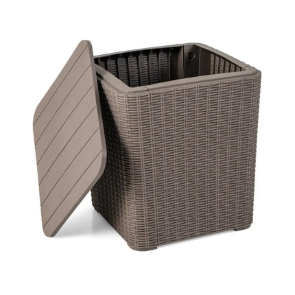 Outdoor Resin Storage Side Table with Removable Lid and Wicker-woven Accent-Coffee - Coffee - Coffee Tables