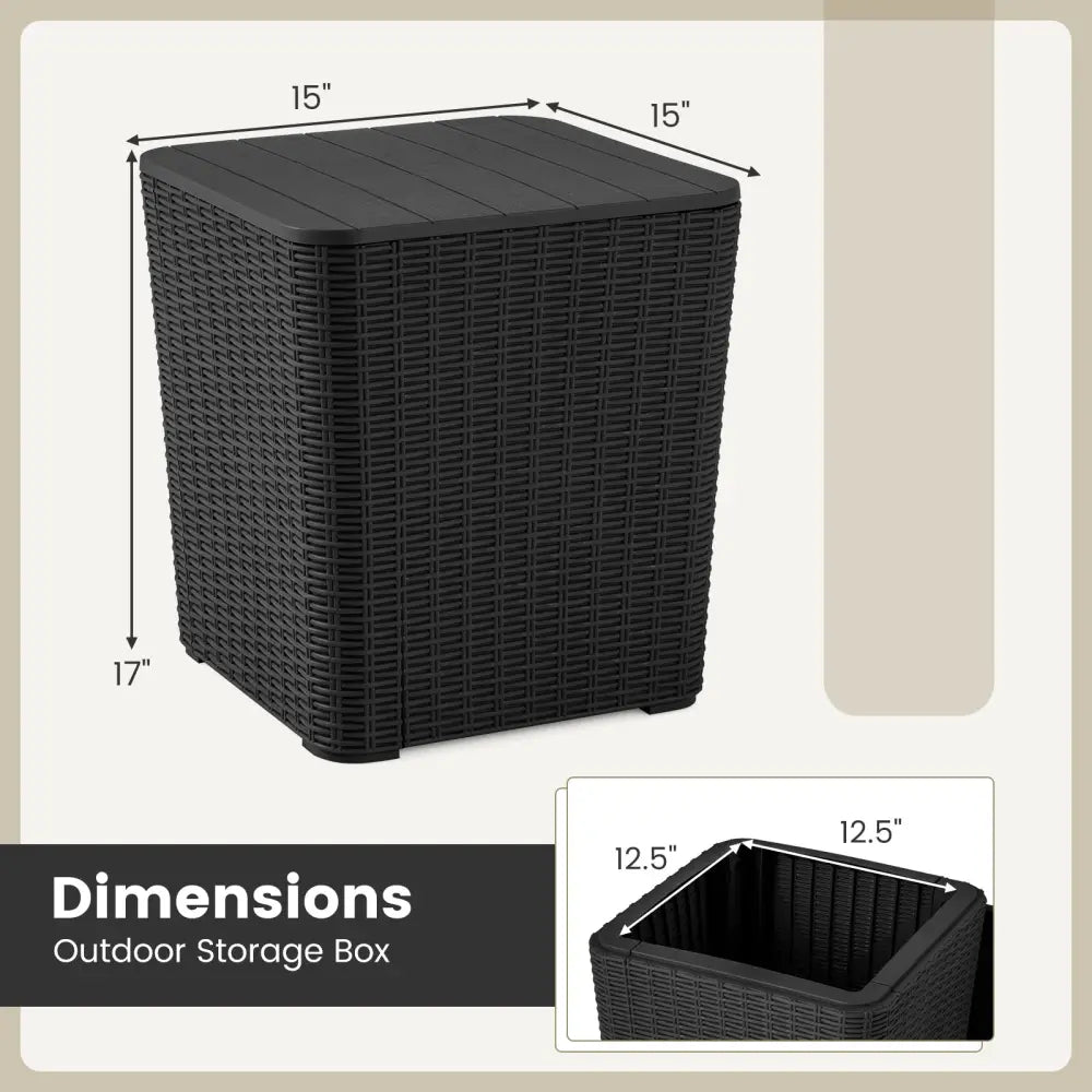 Outdoor Resin Storage Side Table with Removable Lid and Wicker-woven Accent-Black - Black - Coffee Tables