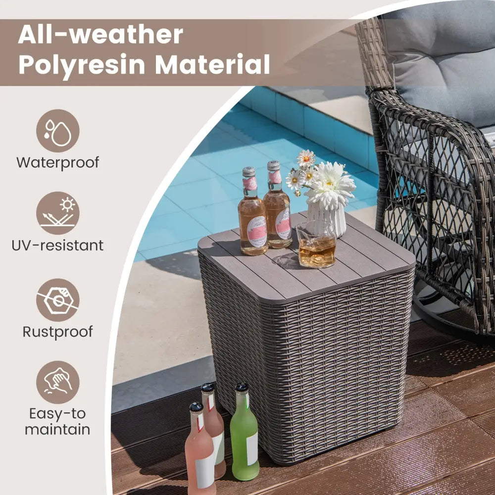 Outdoor Resin Storage Side Table with Removable Lid and Wicker-woven Accent-Coffee - Coffee - Coffee Tables