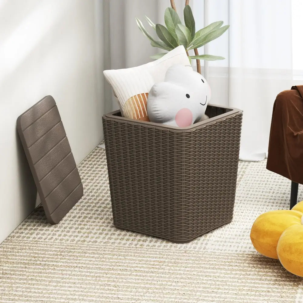 Outdoor Resin Storage Side Table with Removable Lid and Wicker-woven Accent-Coffee - Coffee - Coffee Tables
