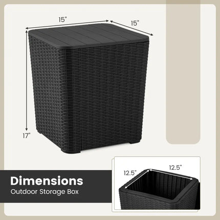Outdoor Resin Storage Side Table with Removable Lid and Wicker-woven Accent-Black - Black - Coffee Tables