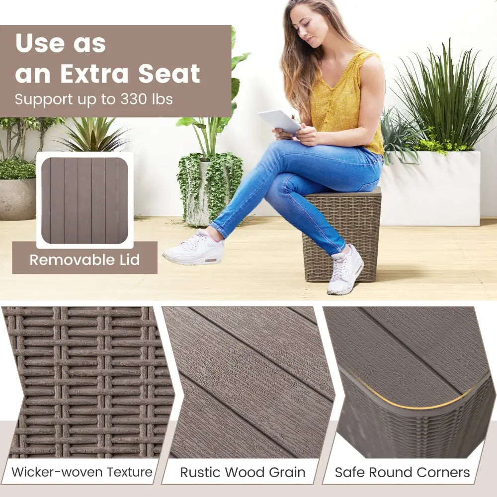 Outdoor Resin Storage Side Table with Removable Lid and Wicker-woven Accent-Coffee - Coffee - Coffee Tables
