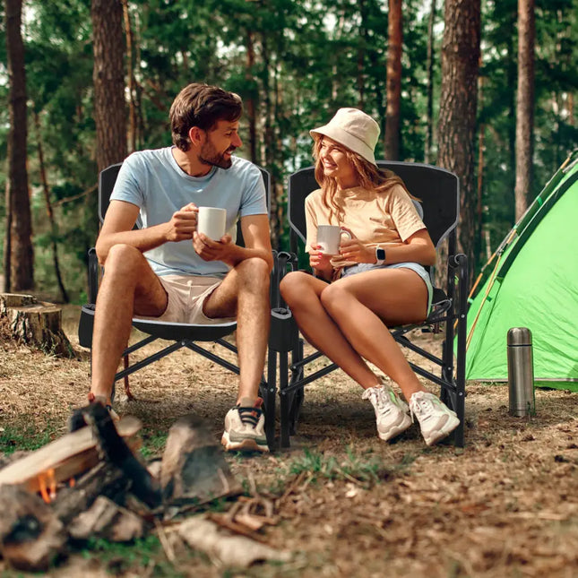 Outdoor Rocker Camping Chair with Dual Springs and Padded Back-Black - Black - Camping Furniture