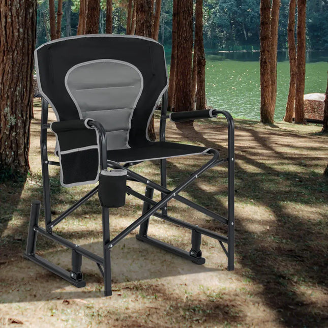Outdoor Rocker Camping Chair with Dual Springs and Padded Back-Black - Black - Camping Furniture