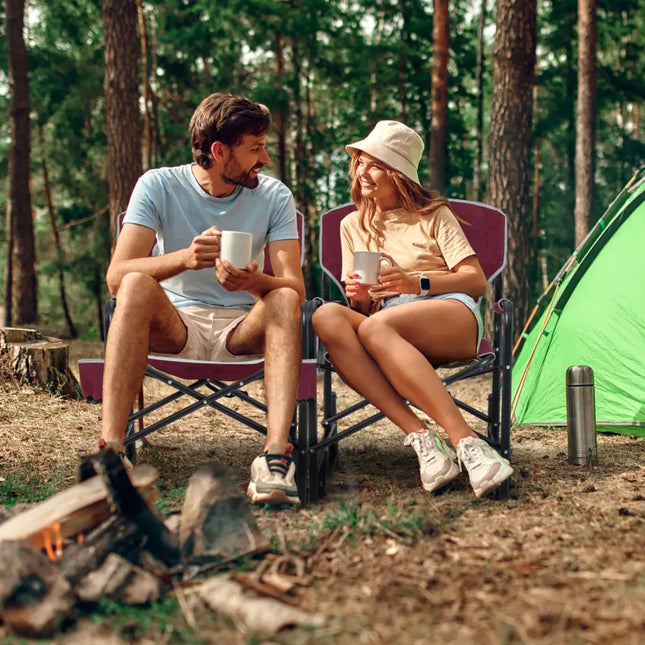 Outdoor Rocker Camping Chair with Dual Springs and Padded Back-Red - Red - Camping Furniture