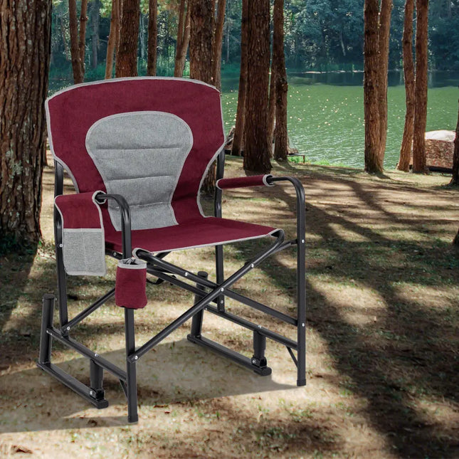 Outdoor Rocker Camping Chair with Dual Springs and Padded Back-Red - Red - Camping Furniture