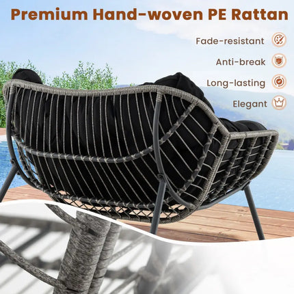 Outdoor Rocking Chair Oversized Patio PE Wicker Egg Chair with Cushion-Black - Black - Patio Rocking Chairs & Gliders