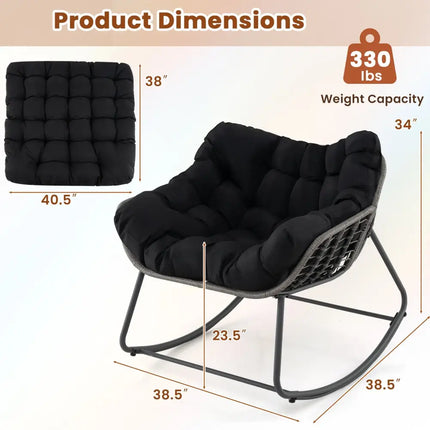 Outdoor Rocking Chair Oversized Patio PE Wicker Egg Chair with Cushion-Black - Black - Patio Rocking Chairs & Gliders
