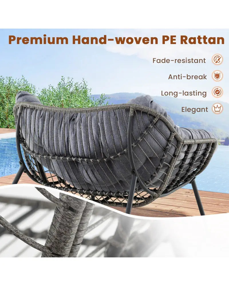 Outdoor Rocking Chair Oversized Patio PE Wicker Egg Chair with Cushion-Gray - Gray - Patio Rocking Chairs & Gliders