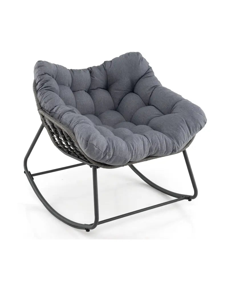 Outdoor Rocking Chair Oversized Patio PE Wicker Egg Chair with Cushion-Gray - Gray - Patio Rocking Chairs & Gliders