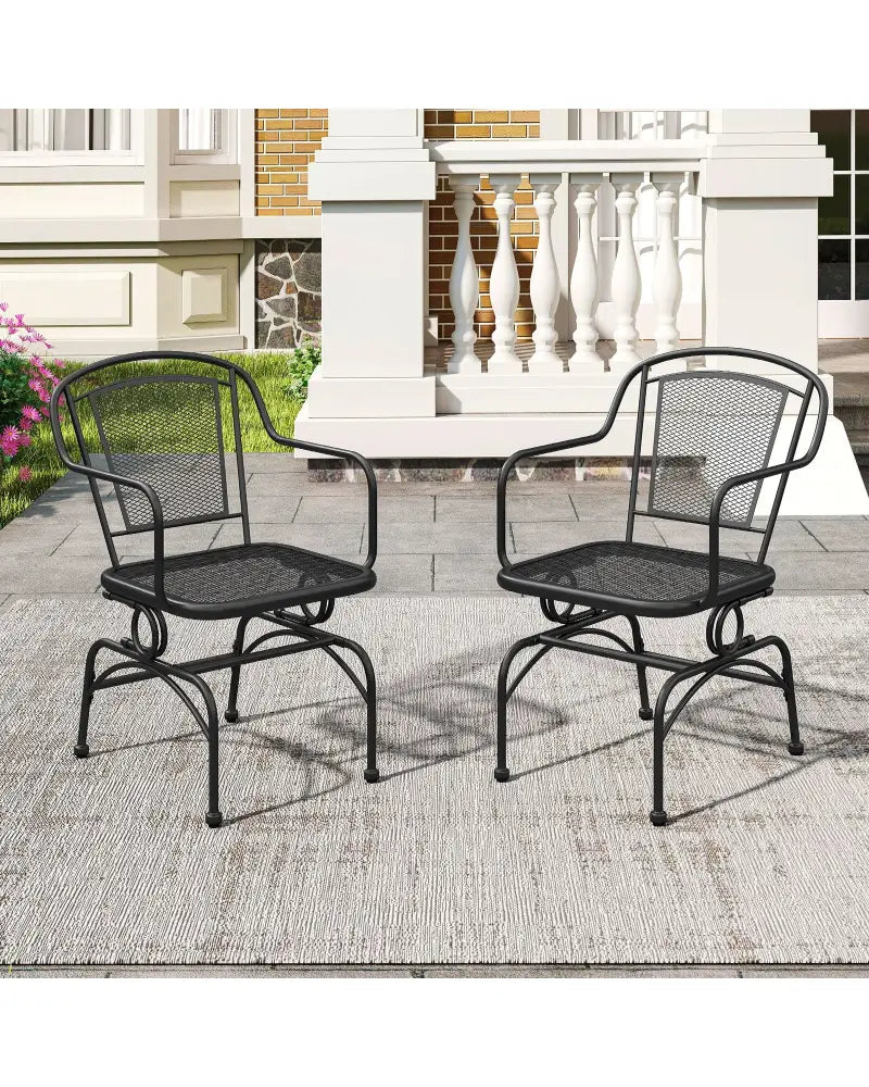 Outdoor Rocking Chair Set of 2 with Mesh Backrest and Seat for Yard-Black - Black - Patio Rocking Chairs & Gliders