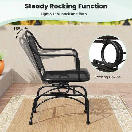 Outdoor Rocking Chair Set of 2 with Mesh Backrest and Seat for Yard-Black - Black - Patio Rocking Chairs & Gliders