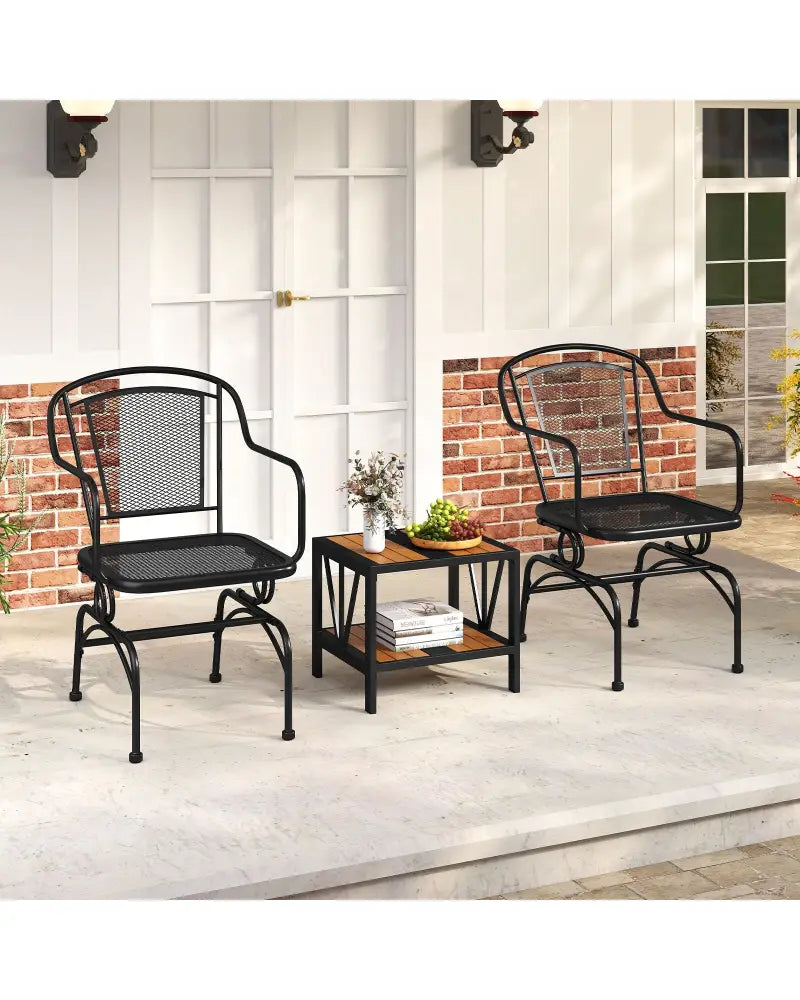 Outdoor Rocking Chair Set of 2 with Mesh Backrest and Seat for Yard-Black - Black - Patio Rocking Chairs & Gliders