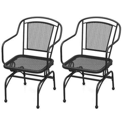 Outdoor Rocking Chair Set of 2 with Mesh Backrest and Seat for Yard-Black - Black - Patio Rocking Chairs & Gliders