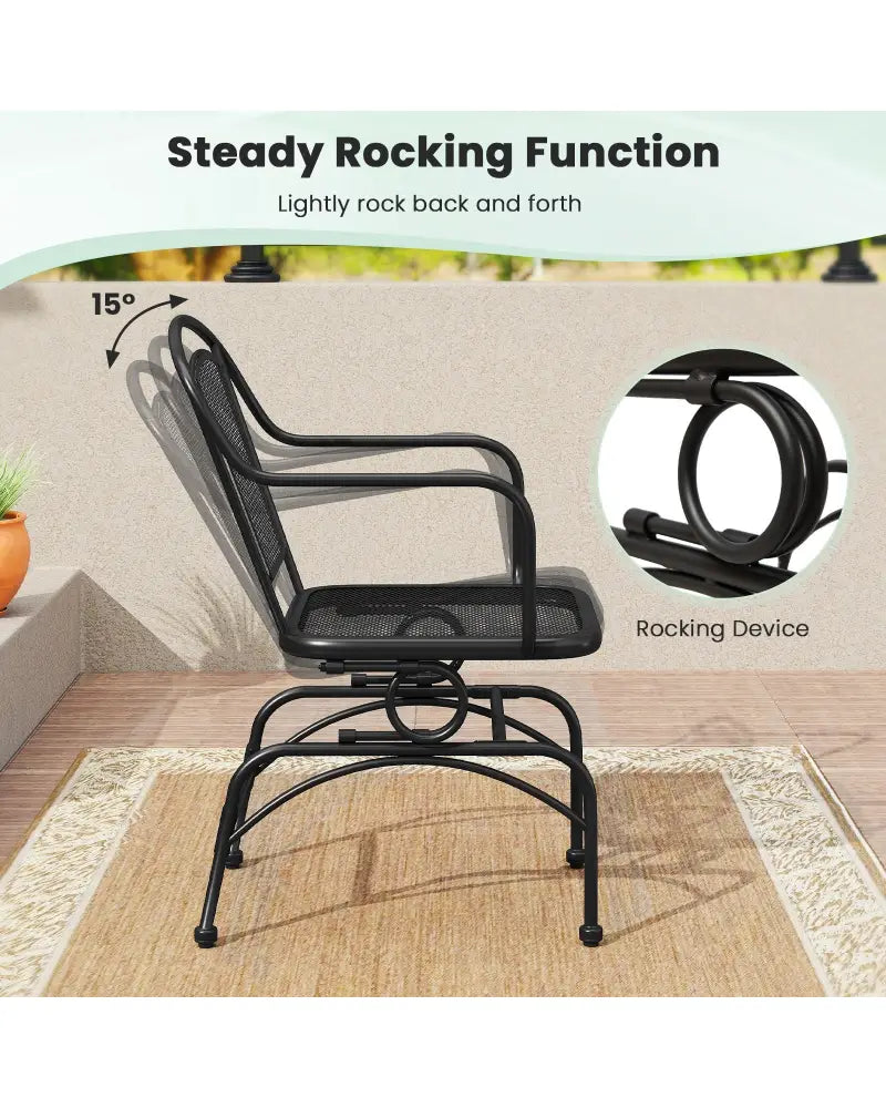 Outdoor Rocking Chair Set of 2 with Mesh Backrest and Seat for Yard-Black - Black - Patio Rocking Chairs & Gliders