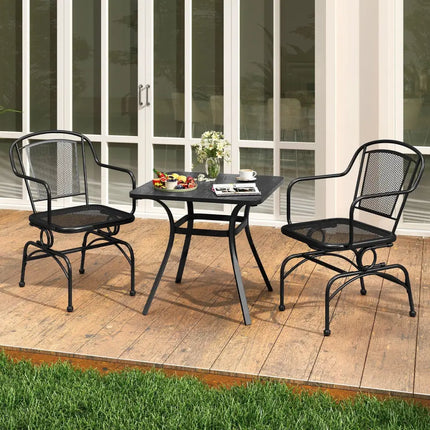 Outdoor Rocking Chair Set of 2 with Mesh Backrest and Seat for Yard-Black - Black - Patio Rocking Chairs & Gliders