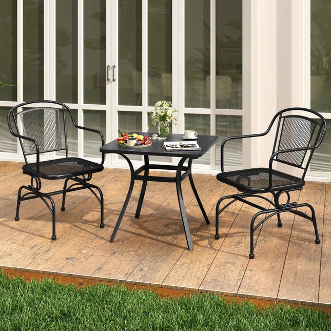 Outdoor Rocking Chair Set of 2 with Mesh Backrest and Seat for Yard-Black - Black - Patio Rocking Chairs & Gliders