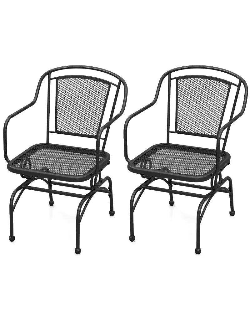 Outdoor Rocking Chair Set of 2 with Mesh Backrest and Seat for Yard-Black - Black - Patio Rocking Chairs & Gliders