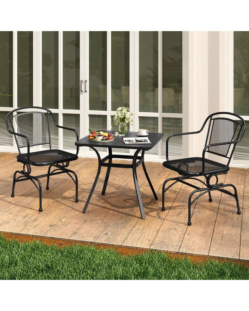 Outdoor Rocking Chair Set of 2 with Mesh Backrest and Seat for Yard-Black - Black - Patio Rocking Chairs & Gliders