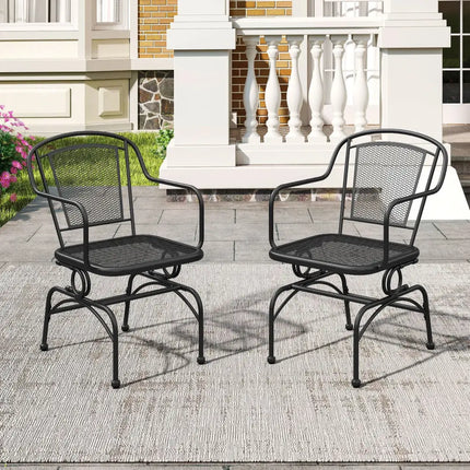 Outdoor Rocking Chair Set of 2 with Mesh Backrest and Seat for Yard-Black - Black - Patio Rocking Chairs & Gliders