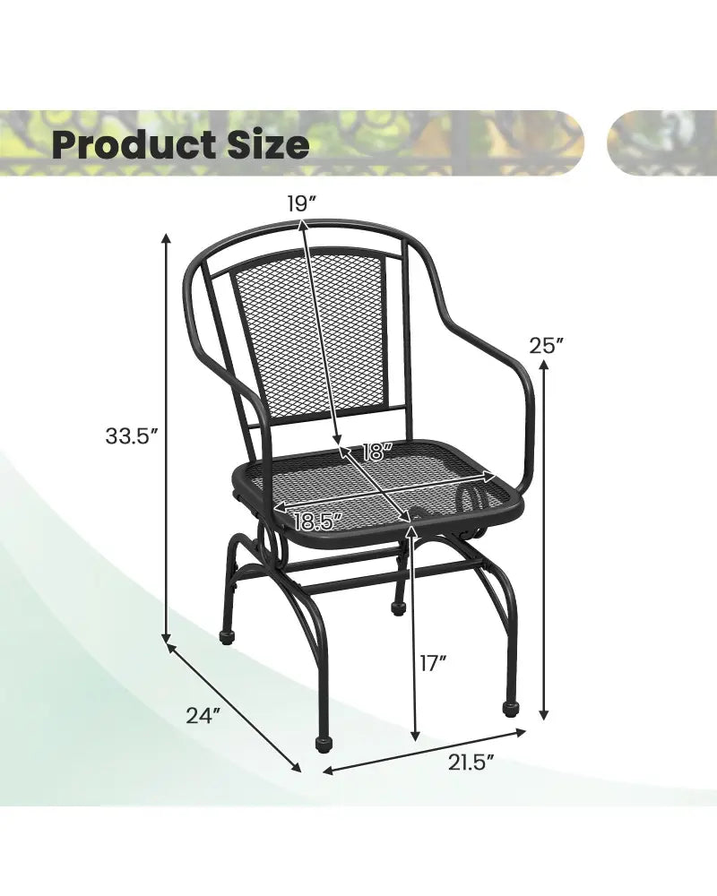 Outdoor Rocking Chair Set of 2 with Mesh Backrest and Seat for Yard-Black - Black - Patio Rocking Chairs & Gliders