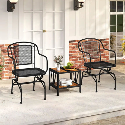 Outdoor Rocking Chair Set of 2 with Mesh Backrest and Seat for Yard-Black - Black - Patio Rocking Chairs & Gliders