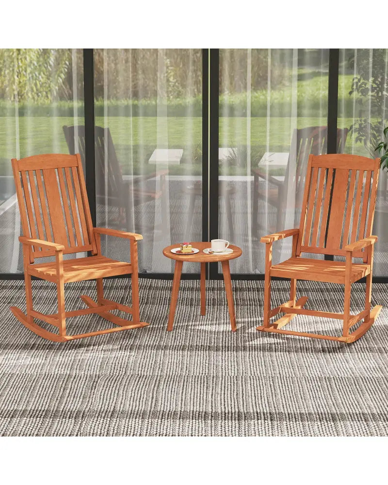 Outdoor Rocking Chair Solid Wood High Back Rocker with Slatted Seat - Natural - Patio Rocking Chairs & Gliders