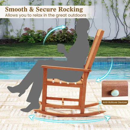 Outdoor Rocking Chair Solid Wood High Back Rocker with Slatted Seat - Natural - Patio Rocking Chairs & Gliders
