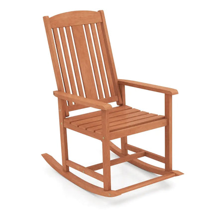Outdoor Rocking Chair Solid Wood High Back Rocker with Slatted Seat - Natural - Patio Rocking Chairs & Gliders