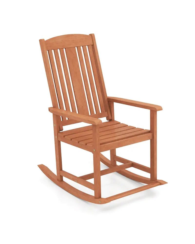 Outdoor Rocking Chair Solid Wood High Back Rocker with Slatted Seat - Natural - Patio Rocking Chairs & Gliders