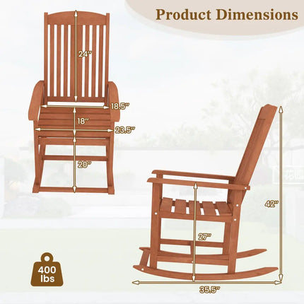 Outdoor Rocking Chair Solid Wood High Back Rocker with Slatted Seat - Natural - Patio Rocking Chairs & Gliders